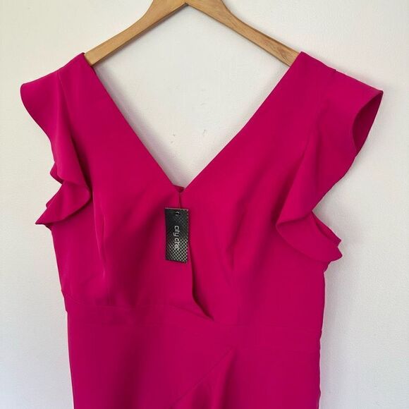 City Chic Women’s Flutter Flounce Sleeve Faux Wrap Ruffle Detail - Picture 6 of 13